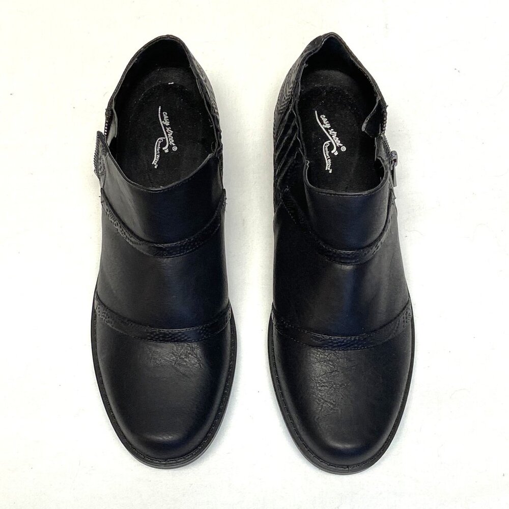 Easy Street Comfort Wave Black Cutout Low Block Heel Booties 9.5WW Faux Leather - Picture 5 of 13